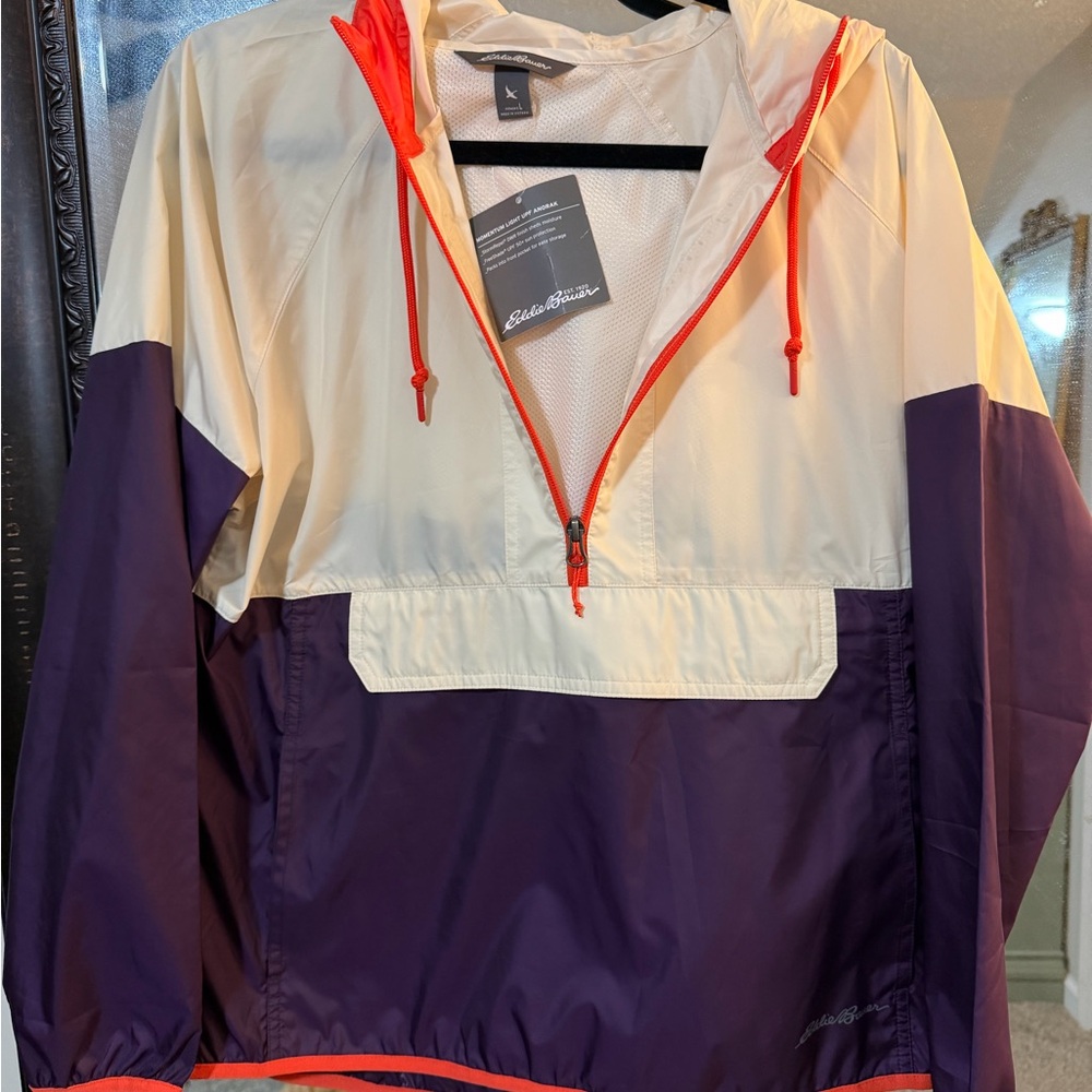 Eddie Bauer Cream and Purple Jacket with Orange Accents